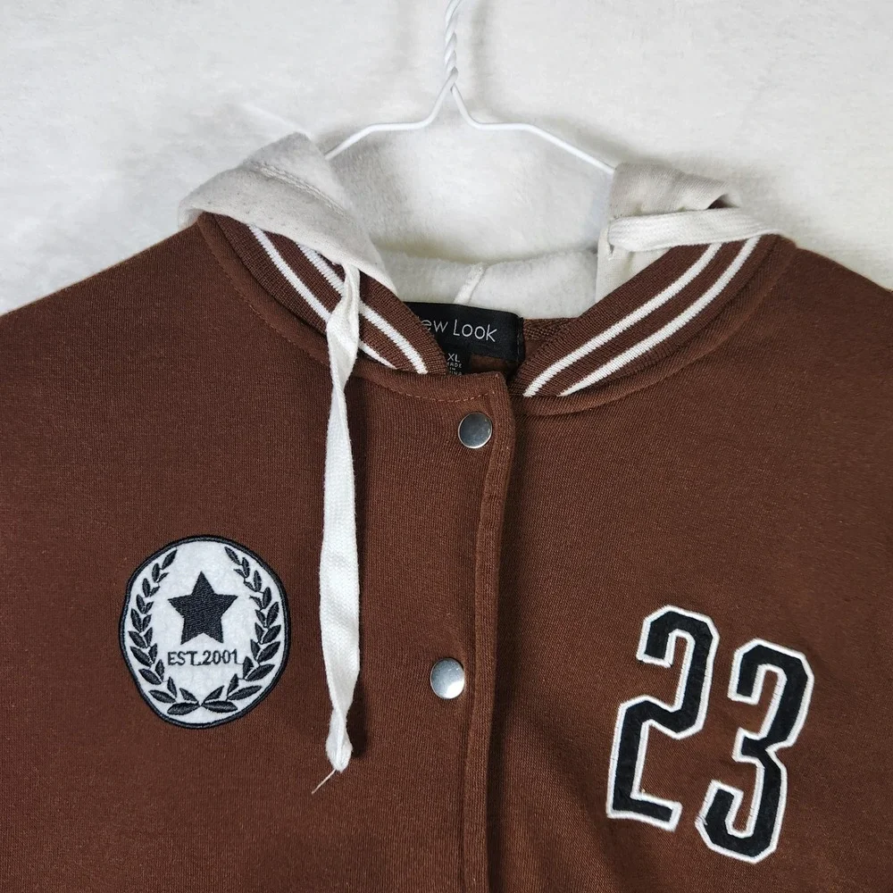 New Look Womens XL Brown Varsity Jacket Hooded LA 23 Star Patch - Picture 5 of 10